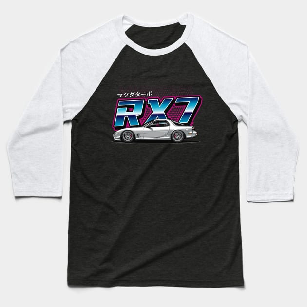 RX7 FD Retro Style (Retro White) Baseball T-Shirt by Jiooji Project